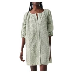 Faherty Desert Sage Green Valencia Eyelet Dress Cotton Women's Size Medium